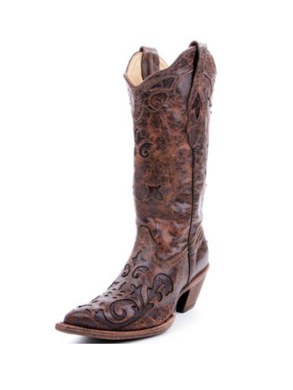 Corral Chocolate Lizard Inlay Snip Toe Cowgirl Boots - Size 6